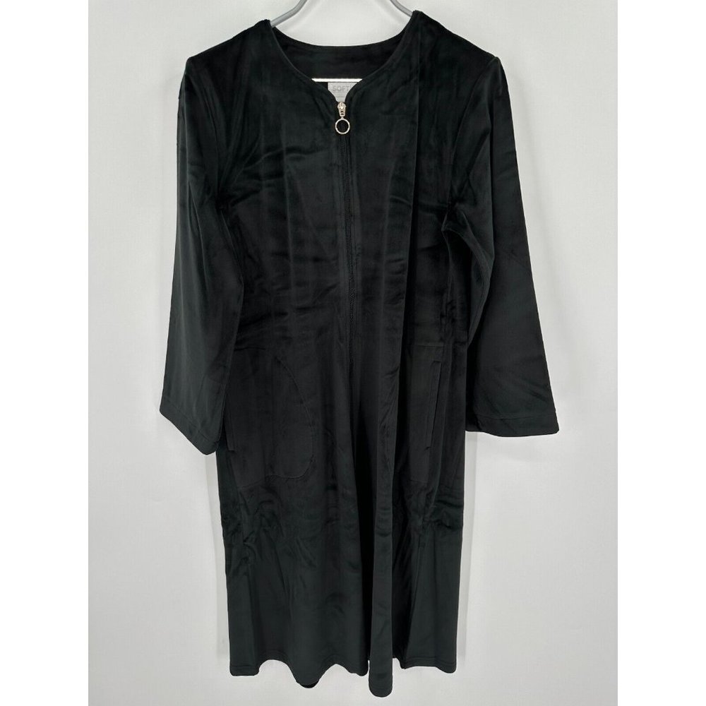Softies 42" Black Serenity Stretched Shear Mink Zip-Up Robe sz S Women's NWOT